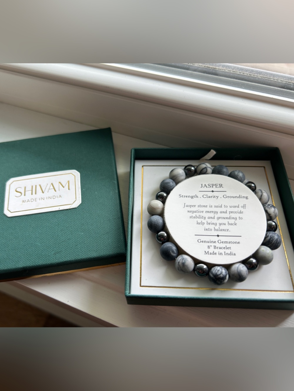 SHIVAM Jasper Beaded Stretch Bracelet in Gray and Black